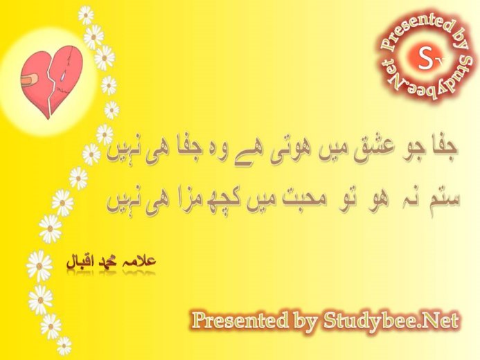 Jafa jo ishq main hoty hai wo jafa he nahy, sitam na ho to mohabat main kuch maza he nhy