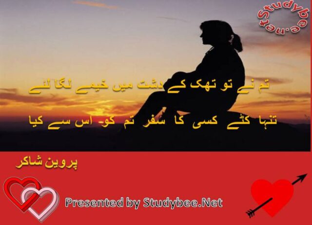 Tum nay to thak k dasht main khemy lga liye tanha katay kisy ka safr tum ko is say kya