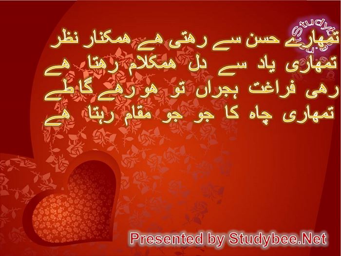Tumhary husn say rehty hy hamkanar nazar tumhary yad say dil hamkalam rehta hy (Faiz Ahmed Faiz)