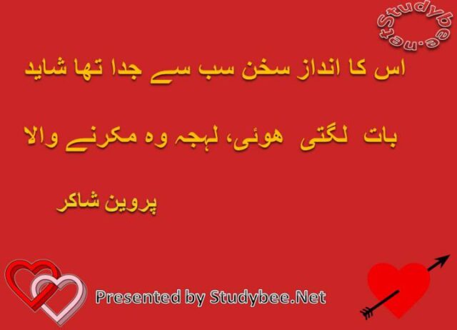 Us ka andaz sukhn sab say juda tha shaed bat lagty huwy lehja wo mukarny wala