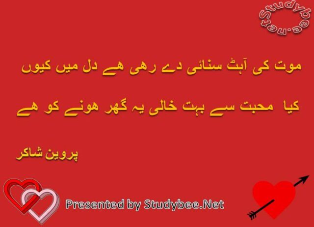 mott ky ahat sunaey day rhy hy dil main ku kya muhabat say bohat khaly ye ghar honay ko hy
