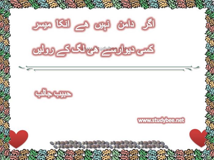 Agar daman nahi hy unka muyaser, kisy dewar say he lag kar rolen