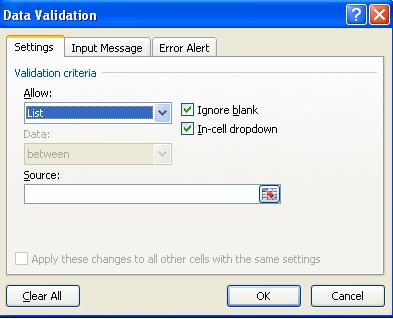 Excel data validation list