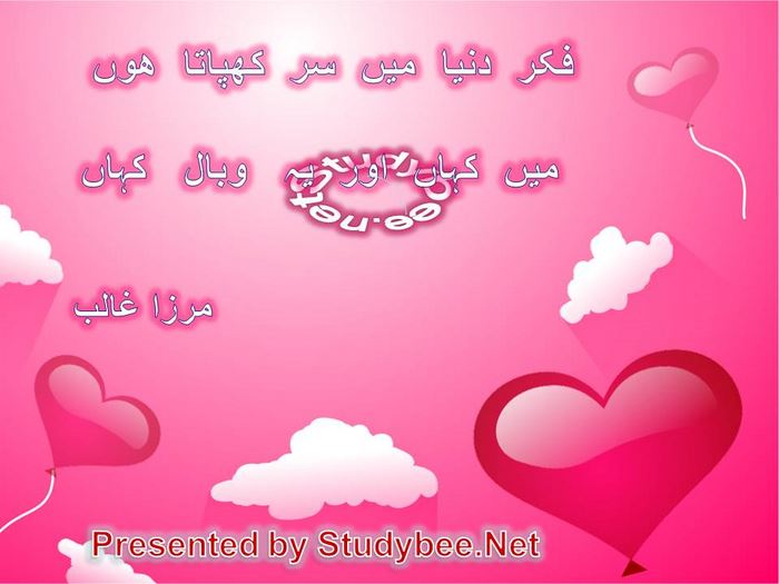 Fikr dunya main sar khapata hun, main kahan aur ye wabal kahan(Mirza Ghalib-Sad Poetry)