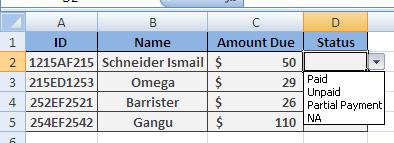How to use data validation MS Excel