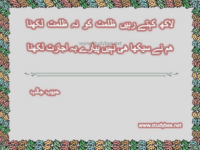 Lakh kehtay rahen zulmat ko na zulmat likhna, ham nay seekha he nahy payary ba ijazat likhna