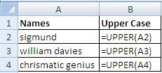 MS Excel Convert text to upper case-2