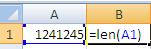 MS Excel cell length and len function-1