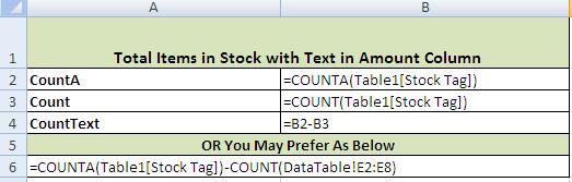 MS excel text cells counting