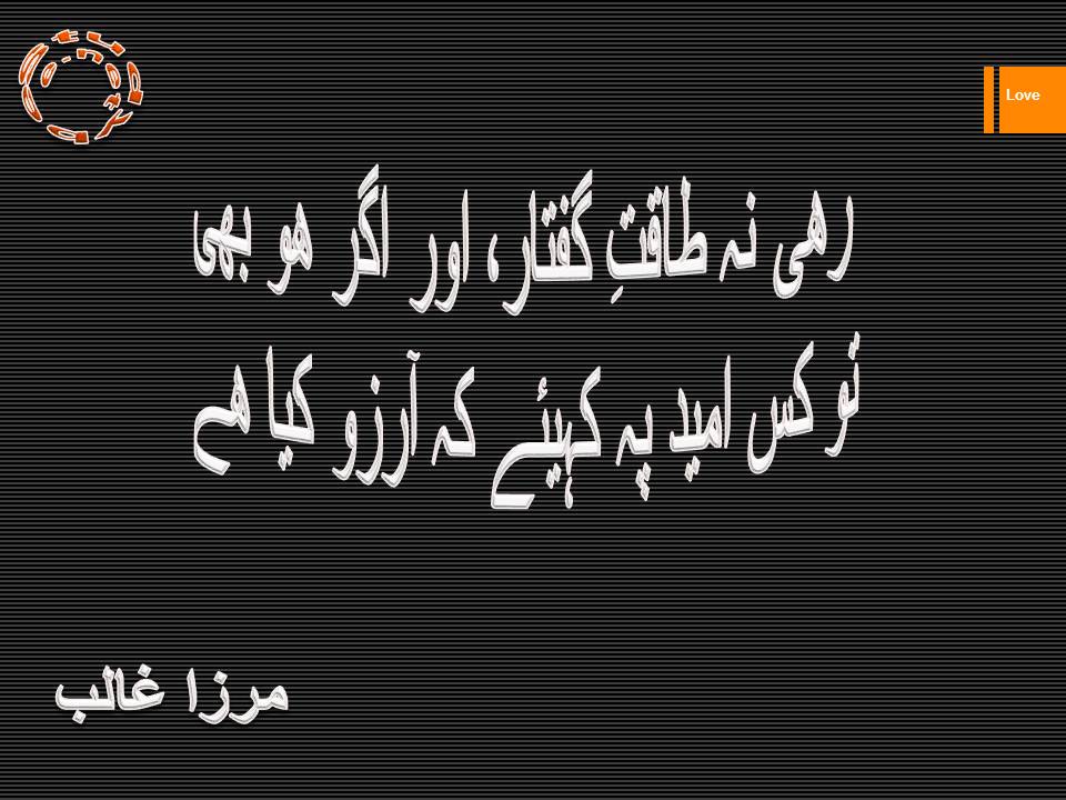 Rahi na taqat e guftar aur agar ho bhi, to kis umeed pe kahiye kay arzu kya hy