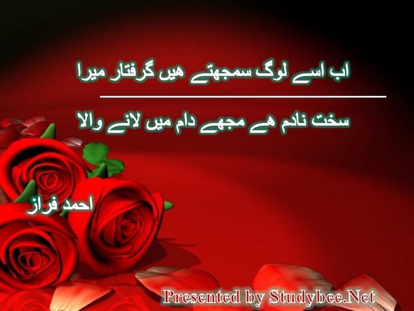 اب اسے لوگ سمجھتے ھیں گرفتار میرا سخت نادم ھے مجھے دام میں لانے والا