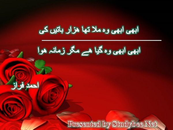 ابھی ابھی وہ ملا تھا ھزار باتیں کی ابھی ابھی وہ گیا ھے مگر زمانہ ھوا