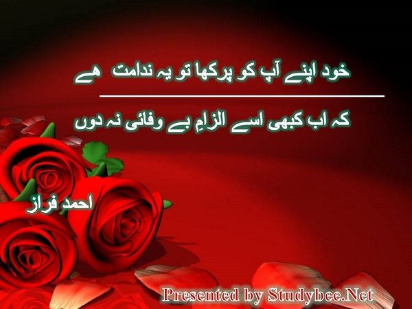 خود اپنے آپ کو پرکھا تو یہ ندامت ھے کہ اب کبھی اسے الزامِ بے وفائی نہ دوں