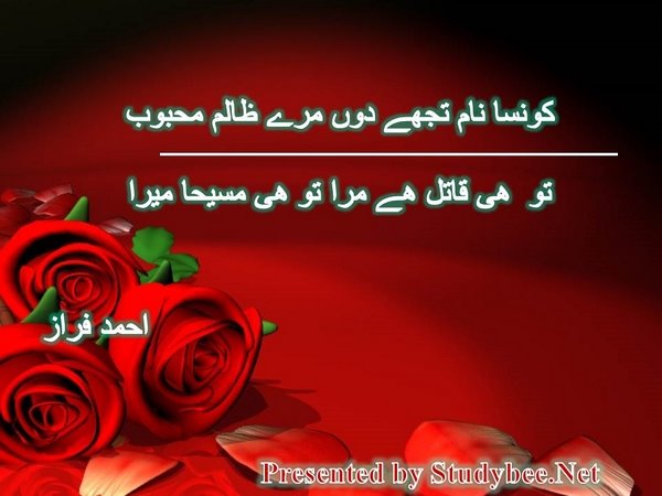 کونسا نام تجھے دوں مرے ظالم محبوب تو ھی قاتل ھے مرا تو ھی مسیحا میرا