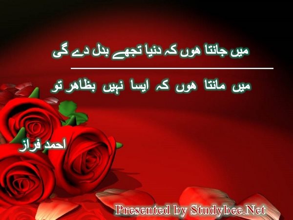 میں جانتا ھوں کہ دنیا تجھے بدل دے گی میں مانتا ھوں کہ ایسا نہیں بظاھر تو