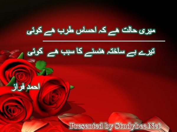 میری حالت ھے کہ احساس طرب ھے کوئی تیرے بے ساختہ ھنسنے کا سبب ھے کوئی
