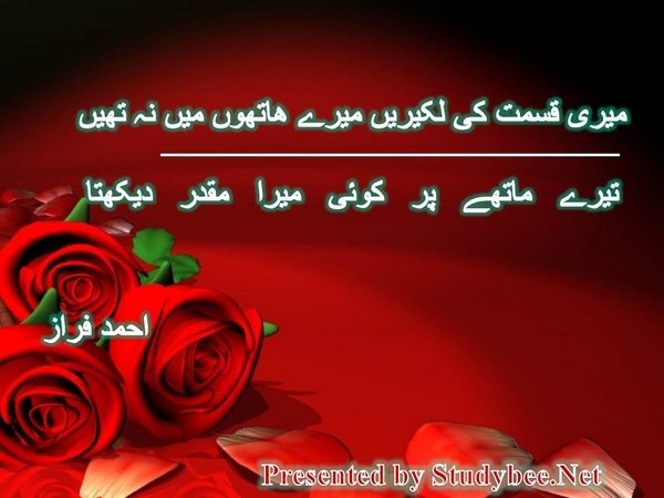 میری قسمت کی لکیریں میرے ھاتھوں میں نہ تھیں تیرے ماتھے پر کوئی میرا مقدر دیکھتا