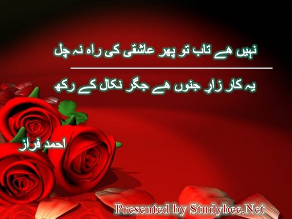 نہیں ھے تاب تو پھر عاشقی کی راہ نہ چل یہ کار زارِ جنوں ھے جگر نکال کے رکھ