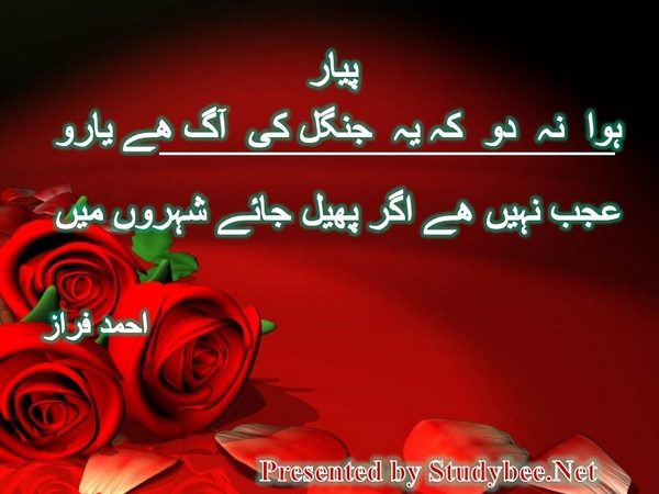 پیار ہوا نہ دو کہ یہ جنگل کی آگ ھے یارو عجب نہیں ھے اگر پھیل جائے شہروں میں