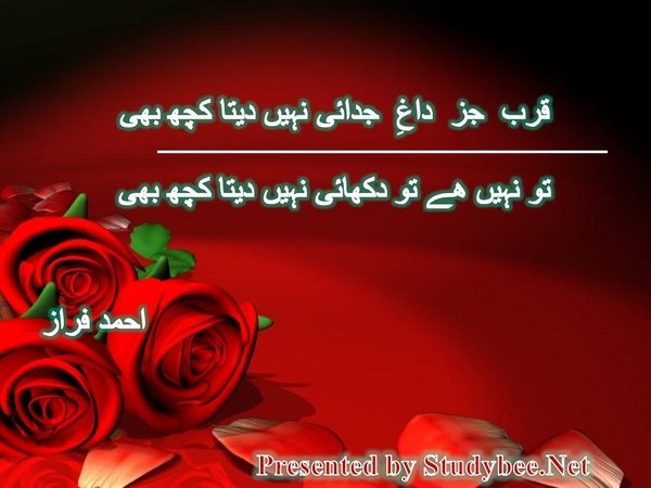 قرب جز داغِ جدائی نہیں دیتا کچھ بھی تو نہیں ھے تو دکھائی نہیں دیتا کچھ بھی