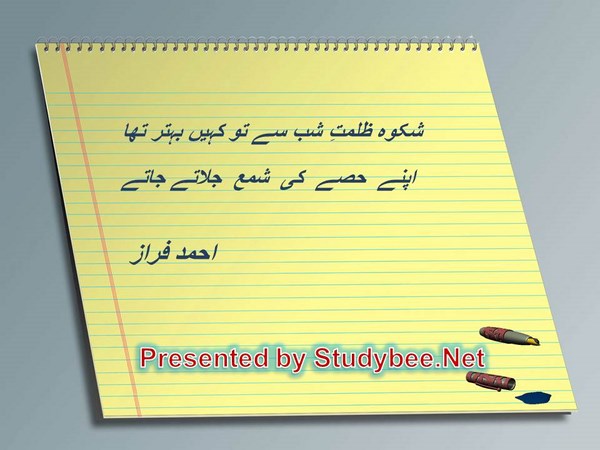 Shikwa e zulmat e shab say to kahin behtar tha, apnay hisay ki shama jalatay jatay