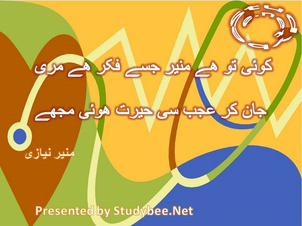 Kwui to hy munir jisy fikar hy mery, jan kar ajab si herat huwy muj-Munir Niazi Love Poetry