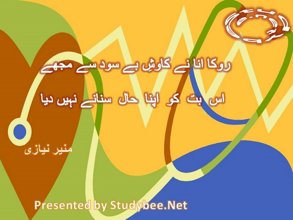 Roka ana ne kawish e bay sood say muj, us but apna hal sunany nhy diya-Munir Niazi Love Poetry