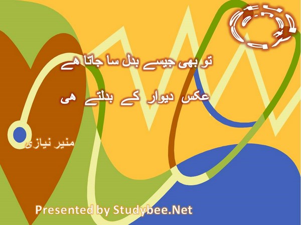 Tu bhi jesy badal sa jata hy, aks e deewar kay badaltay he-Munir Niazi Love Poetry