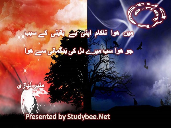 Main huwa nakam apni be yaqeeni kay sabab, jo huwa sab mery dil ki bad gumany say huwa-Fate poetry Munir Niazi