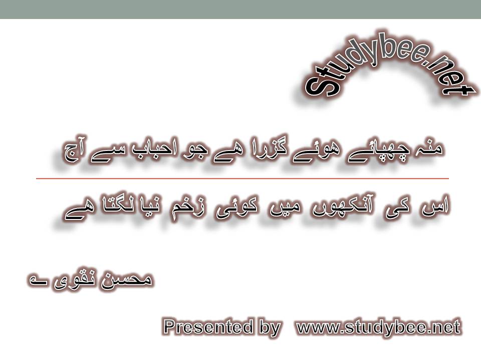 Mun chupaye huwy guzra hy jo ahbab say aaj, us ki ankhon main koi zakhm naya lagta hy