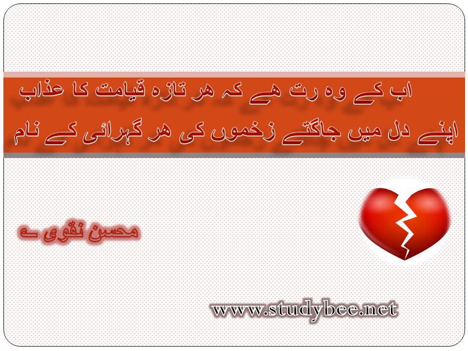 Ab kay wo rut hy kay har taza qayamat ka azab, apnay dil main jagtay zakhmon ki har gehraye kay nam