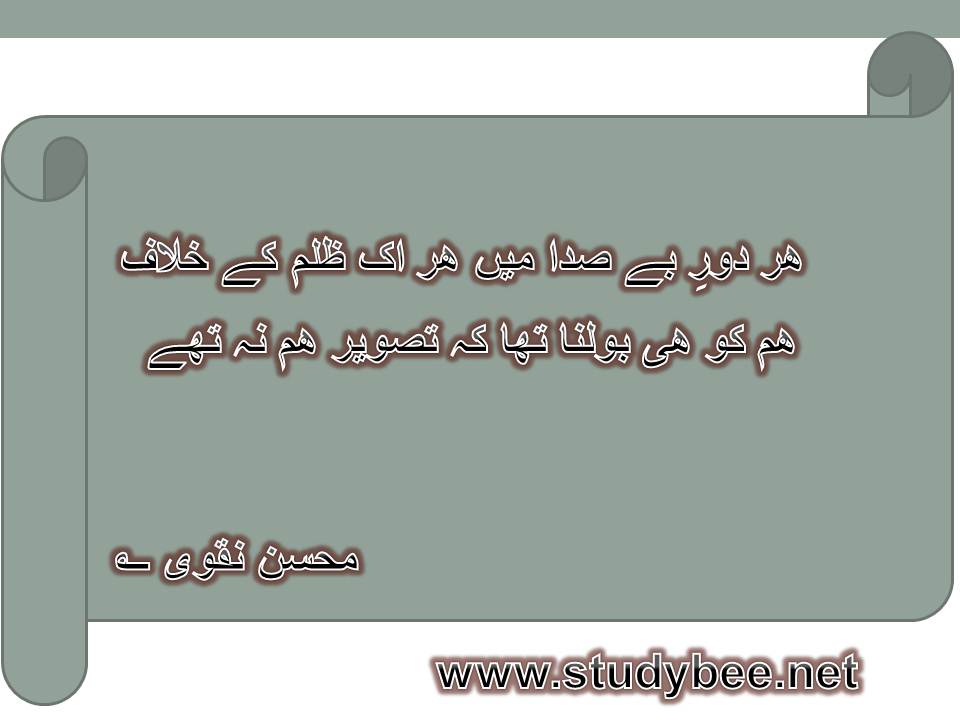 Har dor e besada main har ik zulm kay khilaf, ham ko he bolna tha ke tasweer ham na thay