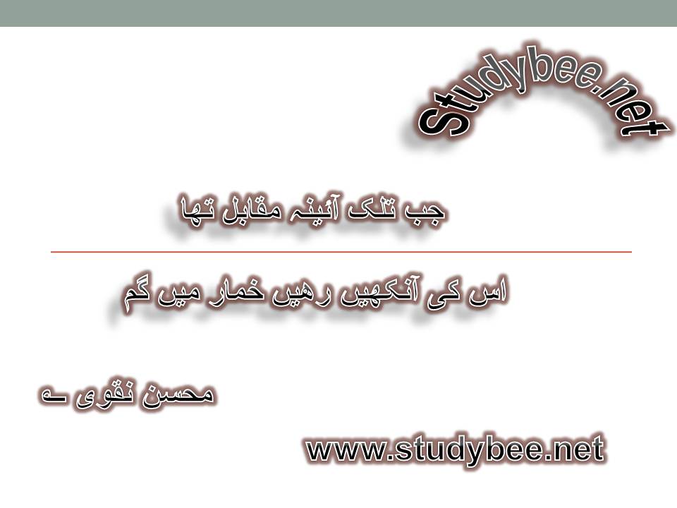 Jab talak aayena muqabil tha, us ki aanken rahen khumar main gum