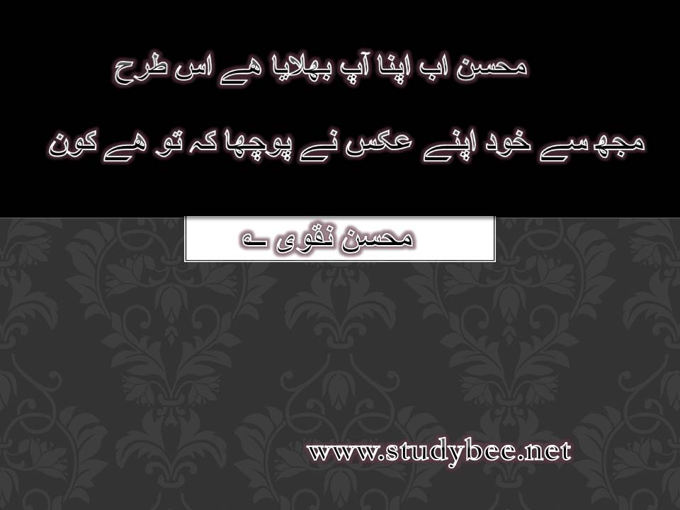 Mohsin ab apna aap bhulaya hy is trha, muj say khud apnay aks nay pocha kay tu hy kon