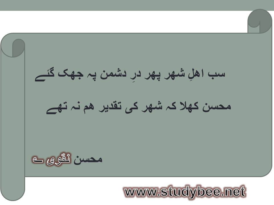 Sab ahl e shehr phir dar e dushman pay jhuk gaye, mohsin khula kay shehr ki taqdeer ham na thay