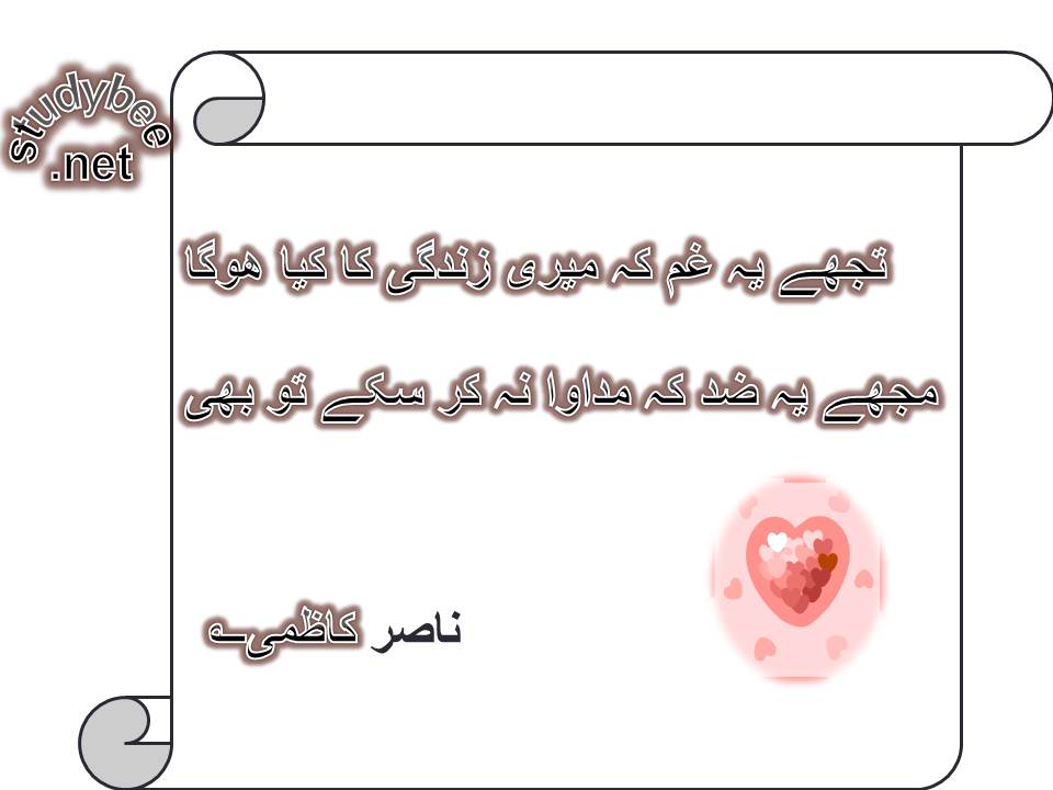 Tuj ye gham ke meri zindagi ka kya ho ga, muj ye zid ke madawa na kar saky tu bhi