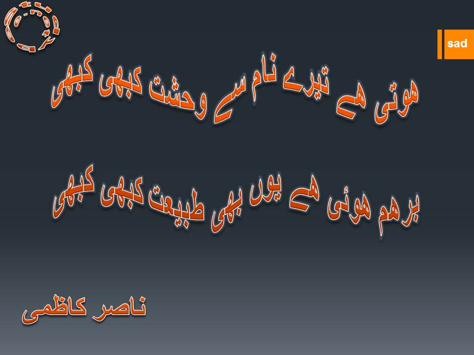 Hoti hy teray nam se wehshat kabhi kabhi, barham huwi hy yun bhi tabiyat kabhi kabhi – Nasir Kazmi