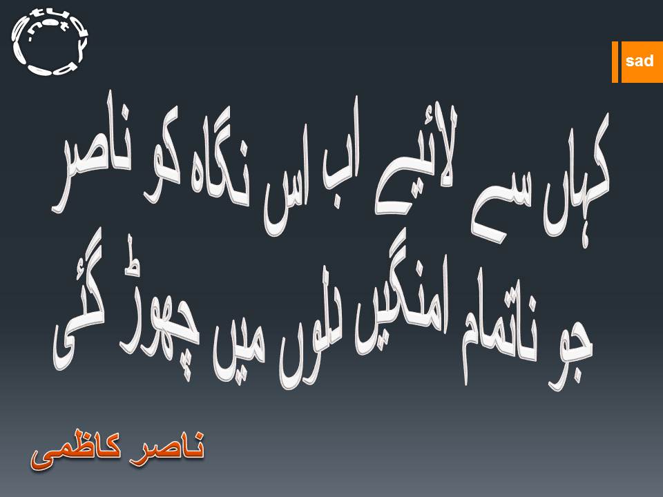 Kahan se layee ab us nigah ko nasir, jo natamam umangen dilon main chod gayee
