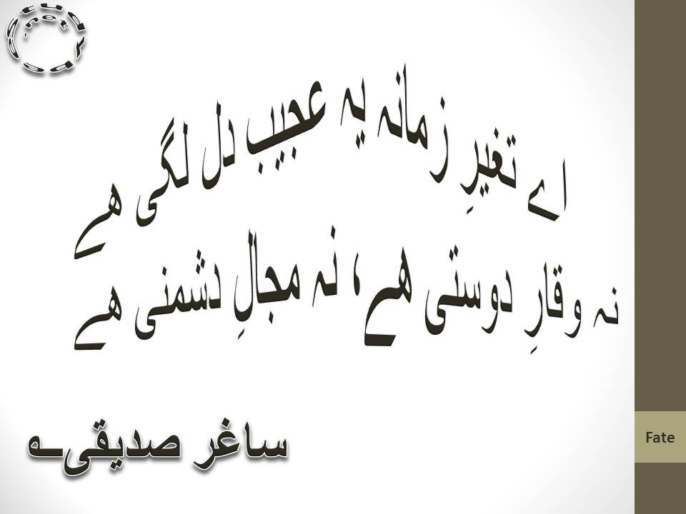 Aye taghayur e zamana ye ajeeb dil lagi hai, na waqar e dosti hy na majal e dushmani hy