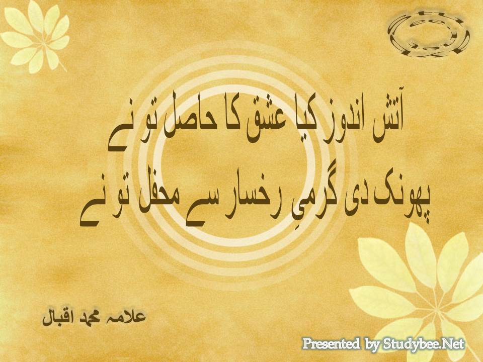 Aatish andoz kia ishq ka hasil tu ne, phoonk di garmi e rukhsar se mehfil tu ne