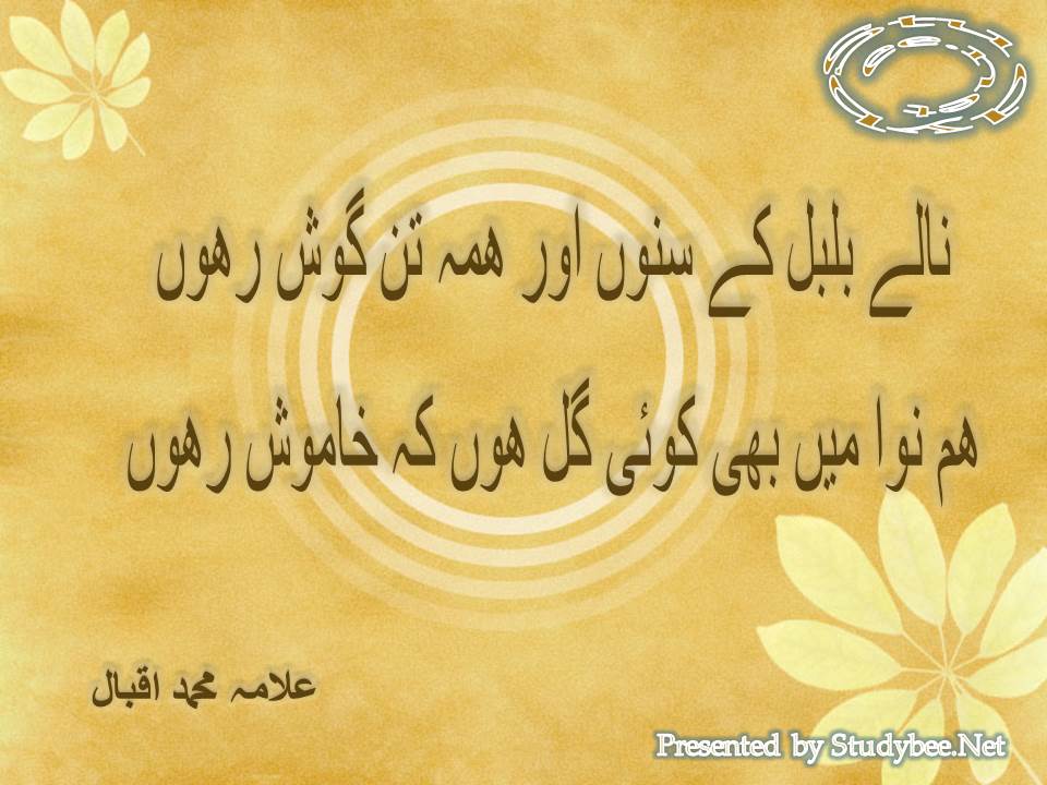 Nalay bulbul k sunun aur hama tan gosh rahu, ham nawa main bhi koi gul hun k khamosh rahun