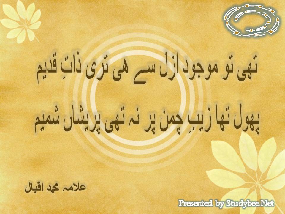 Thi to mojud azal se he teri zat e qadeem, phool tha zeb e chaman par na thi pareshan shameem