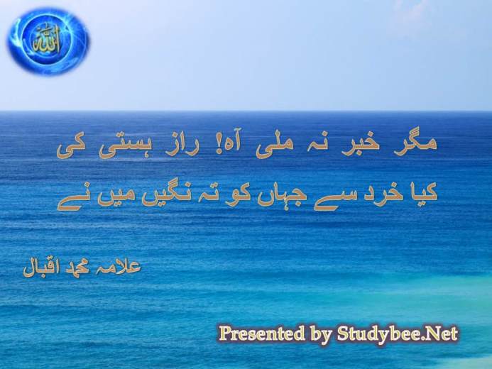 Magar khabar na mili ah raz e hasti ki, Kia Khird se jagan ko teh nagin main ne Allama Iqbal Famous Poetry