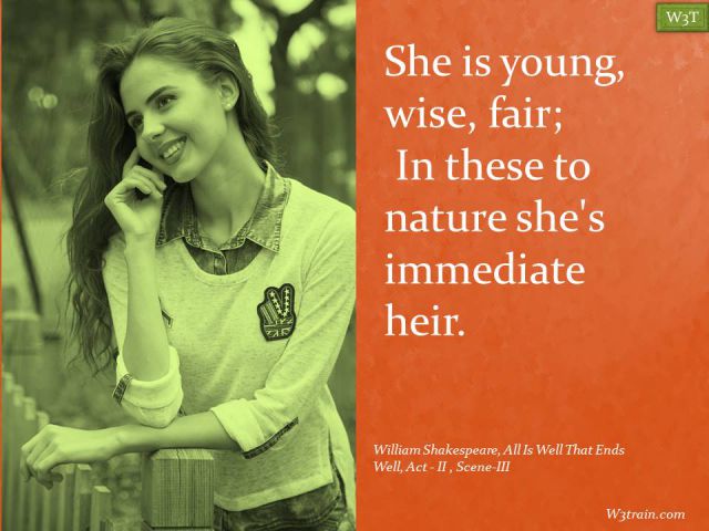 She is young, wise, fair; In these to nature she's immediate heir. Famous Beauty Quotes
